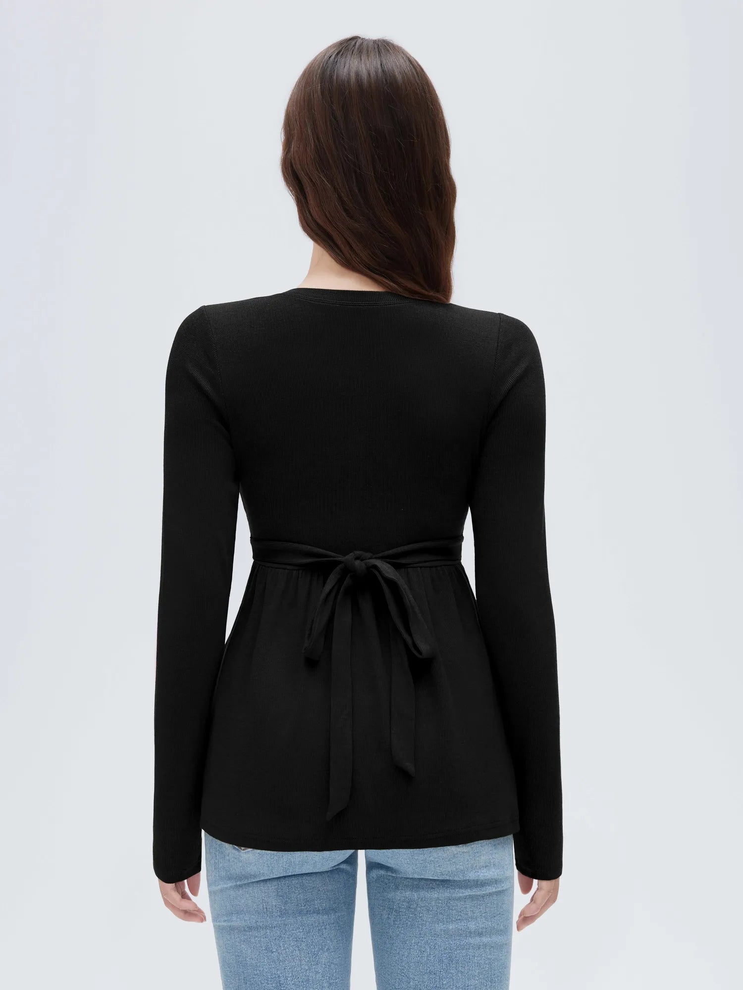 SUUKSESS Women Peplum Babydoll Tops Ribbed Long Sleeve Tunic Going Out Blouses-SUUKSESS-SUUKSESS