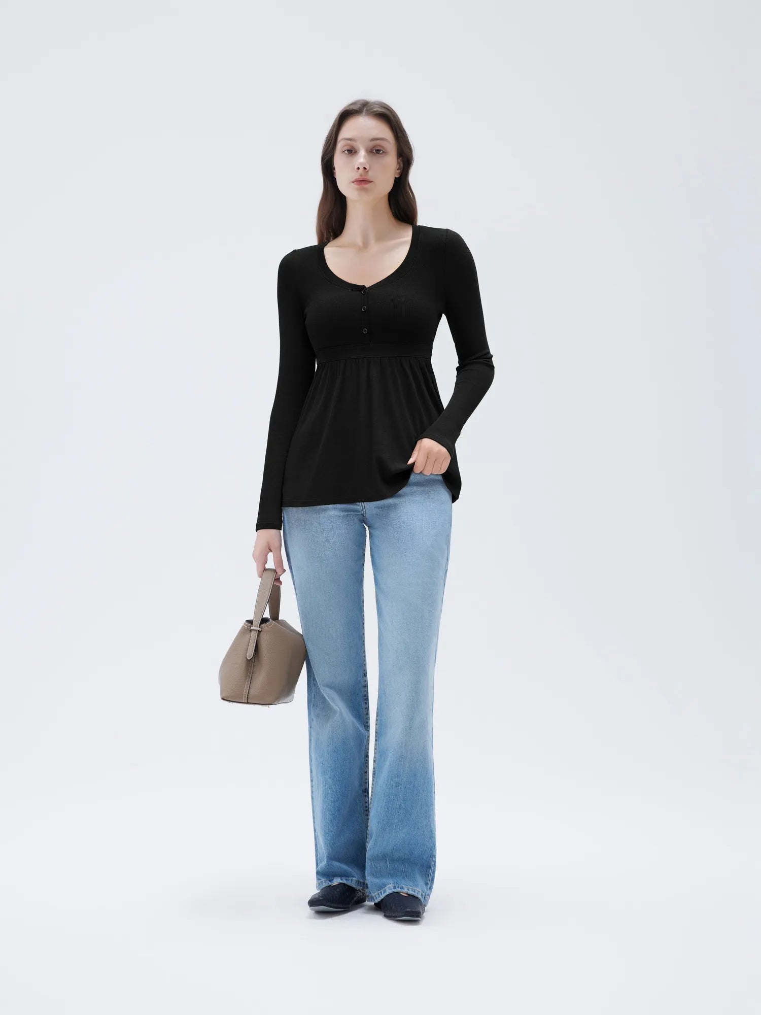 SUUKSESS Women Peplum Babydoll Tops Ribbed Long Sleeve Tunic Going Out Blouses-SUUKSESS-SUUKSESS