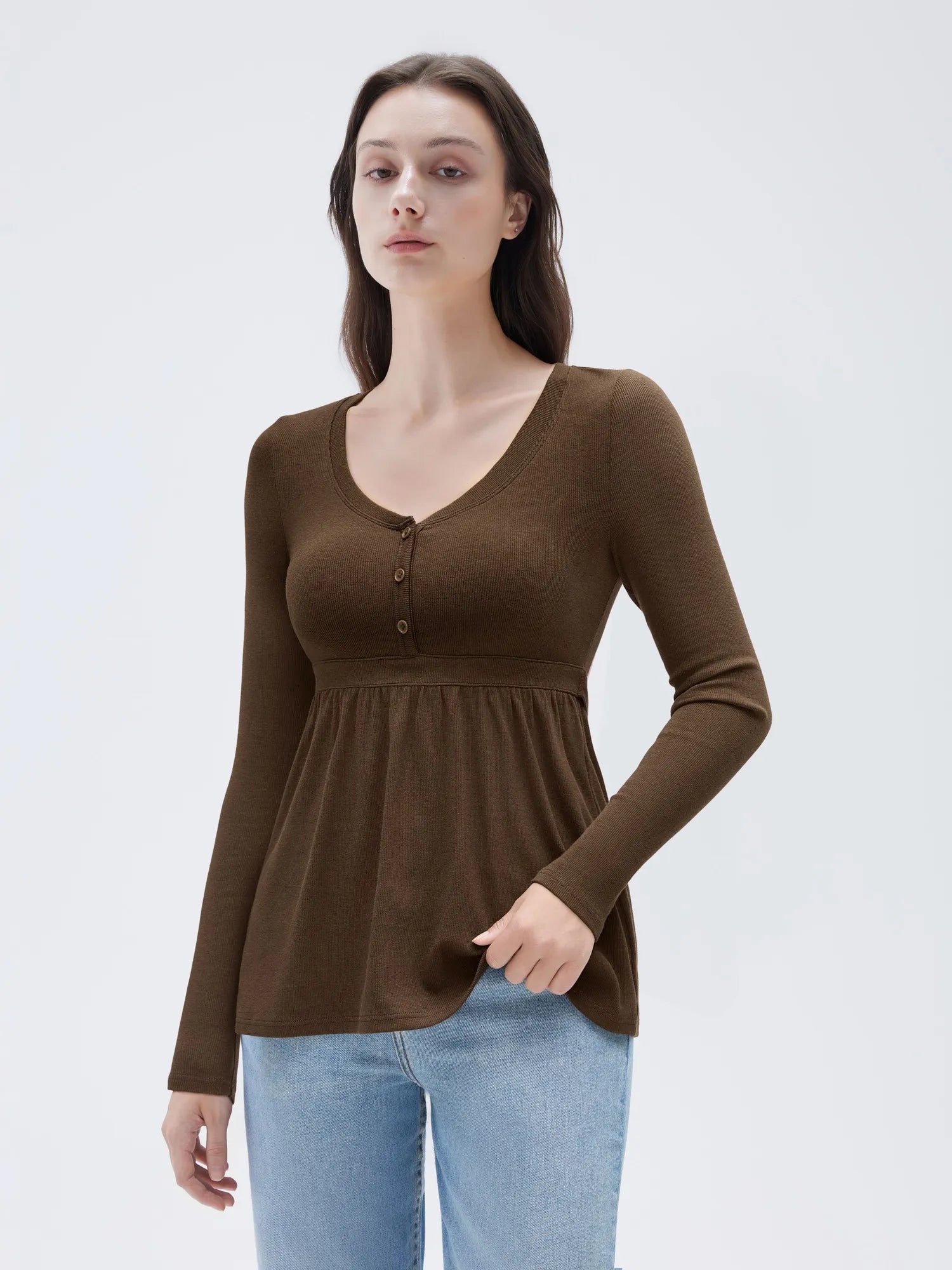 SUUKSESS Women Peplum Babydoll Tops Ribbed Long Sleeve Tunic Going Out Blouses-SUUKSESS-SUUKSESS