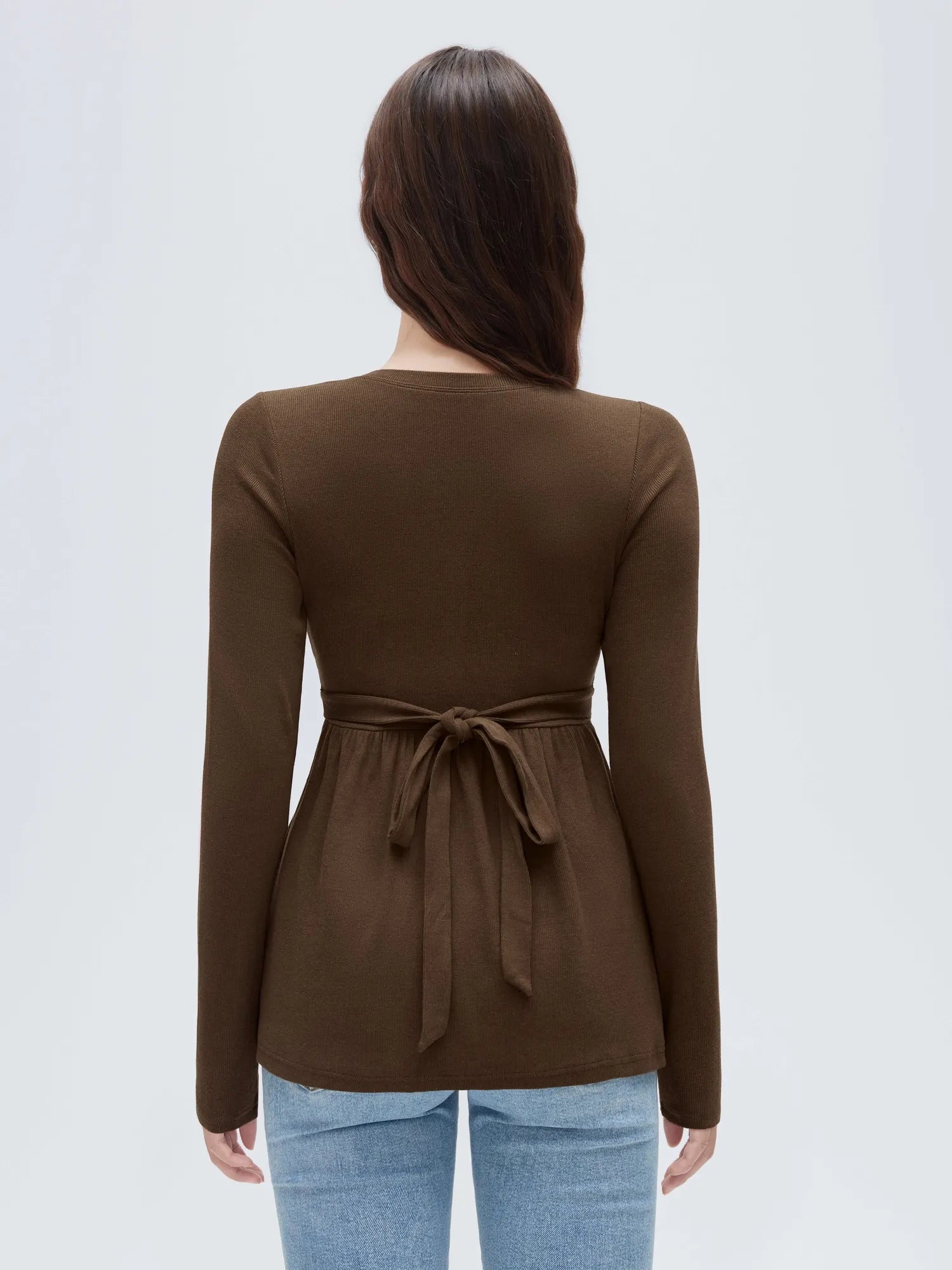 SUUKSESS Women Peplum Babydoll Tops Ribbed Long Sleeve Tunic Going Out Blouses-SUUKSESS-SUUKSESS