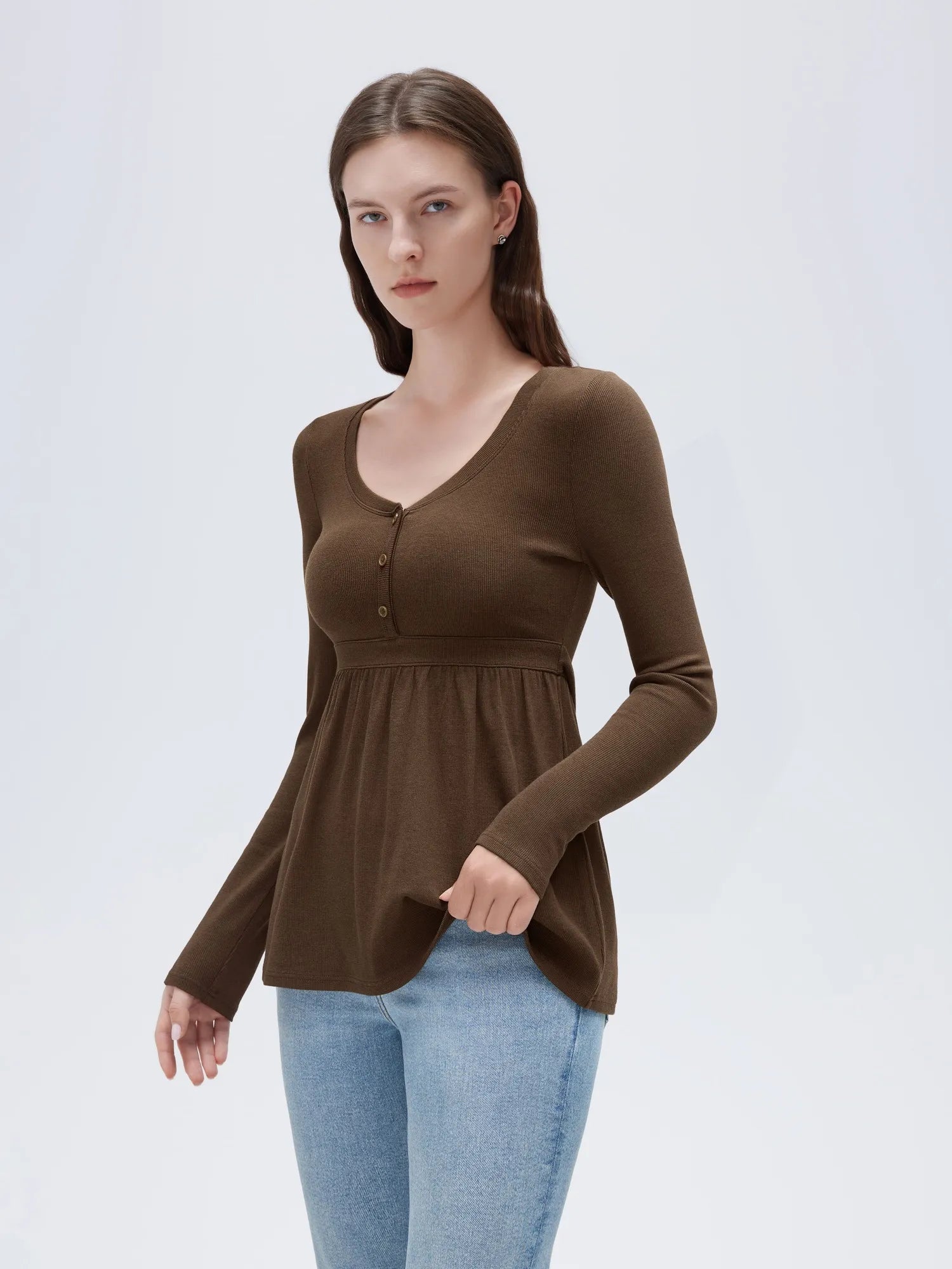 SUUKSESS Women Peplum Babydoll Tops Ribbed Long Sleeve Tunic Going Out Blouses-SUUKSESS-SUUKSESS