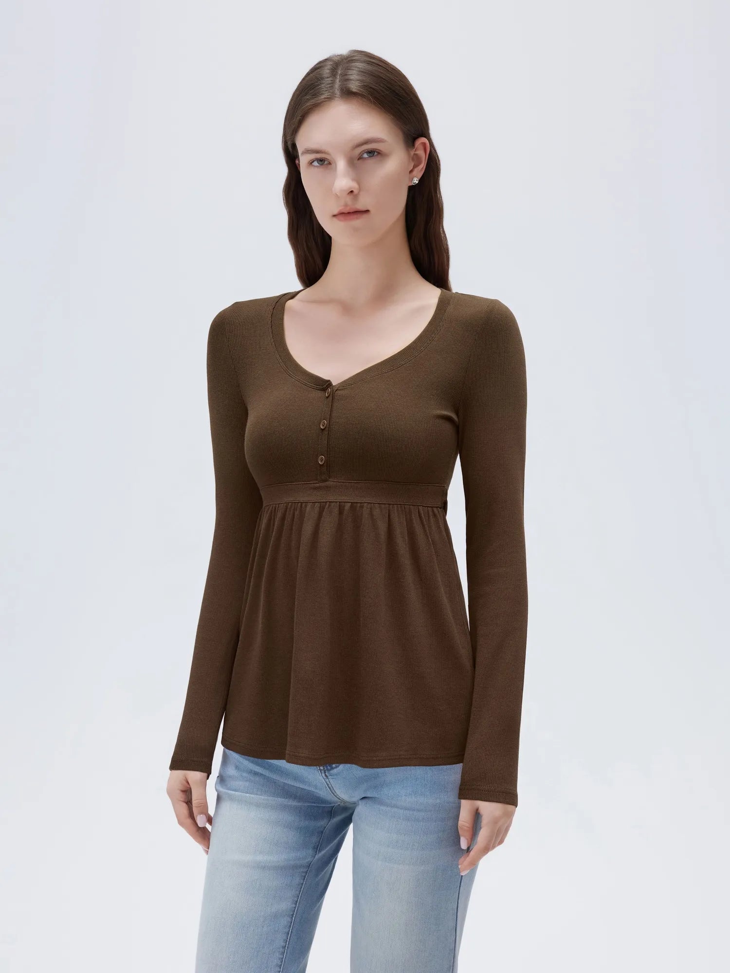 SUUKSESS Women Peplum Babydoll Tops Ribbed Long Sleeve Tunic Going Out Blouses-SUUKSESS-SUUKSESS