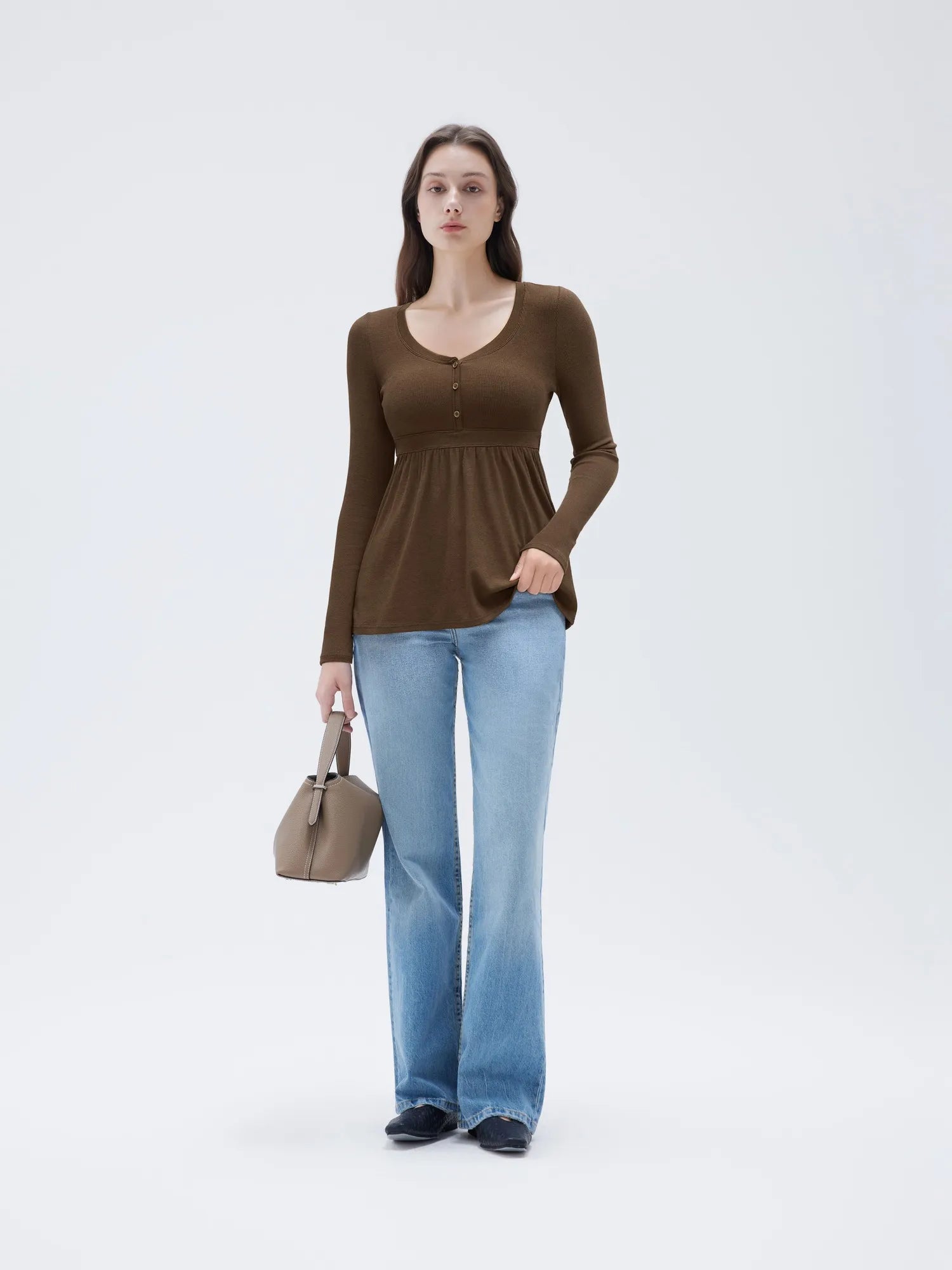 SUUKSESS Women Peplum Babydoll Tops Ribbed Long Sleeve Tunic Going Out Blouses-SUUKSESS-SUUKSESS