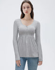 SUUKSESS Women Peplum Babydoll Tops Ribbed Long Sleeve Tunic Going Out Blouses-SUUKSESS-Light Grey-XS-SUUKSESS