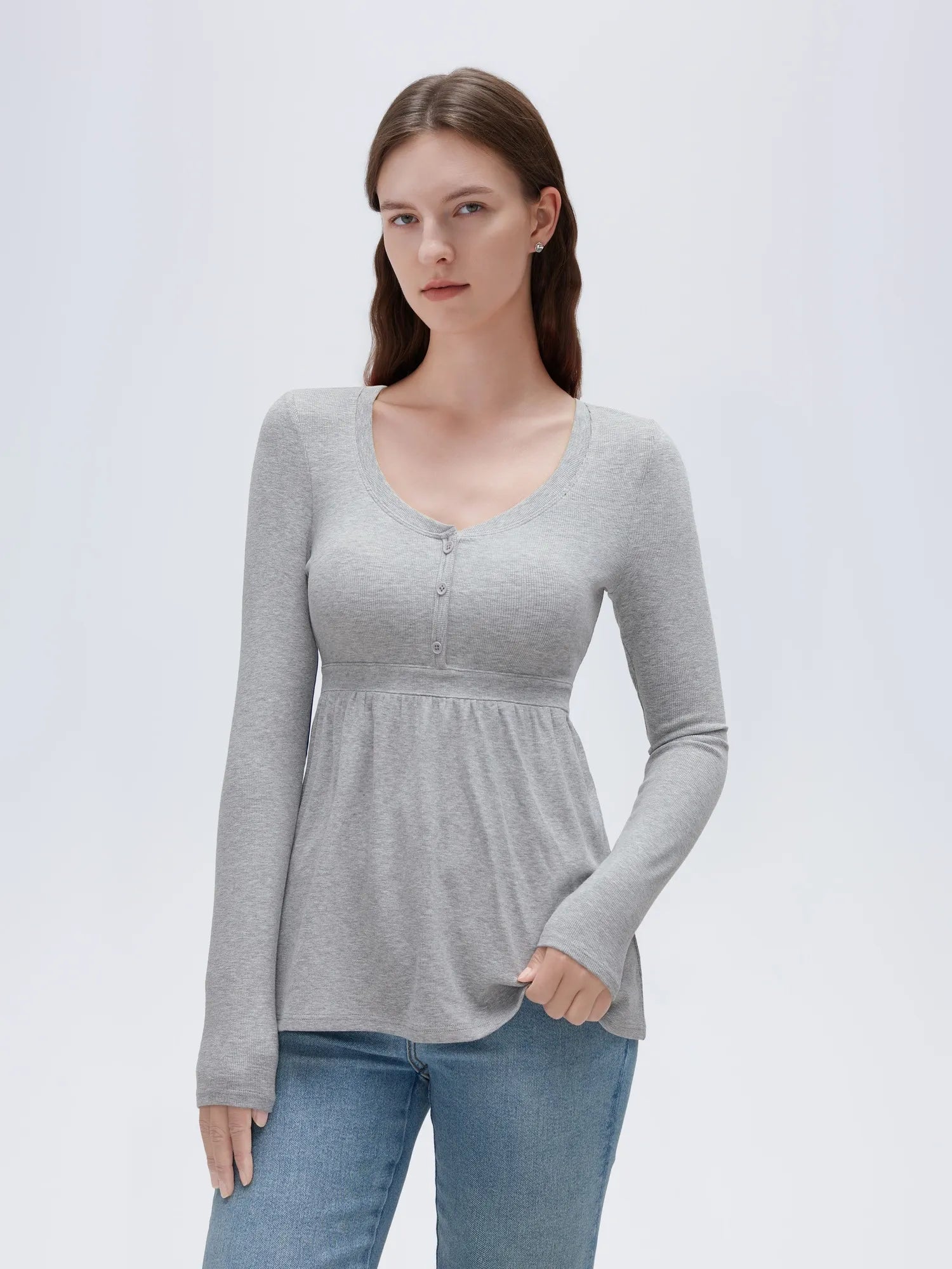 SUUKSESS Women Peplum Babydoll Tops Ribbed Long Sleeve Tunic Going Out Blouses-SUUKSESS-SUUKSESS