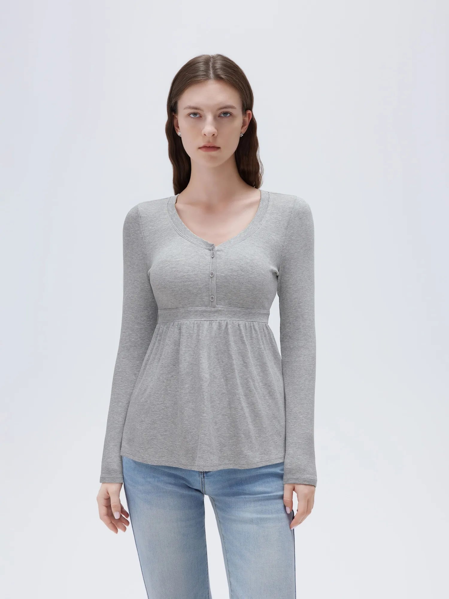 SUUKSESS Women Peplum Babydoll Tops Ribbed Long Sleeve Tunic Going Out Blouses-SUUKSESS-SUUKSESS