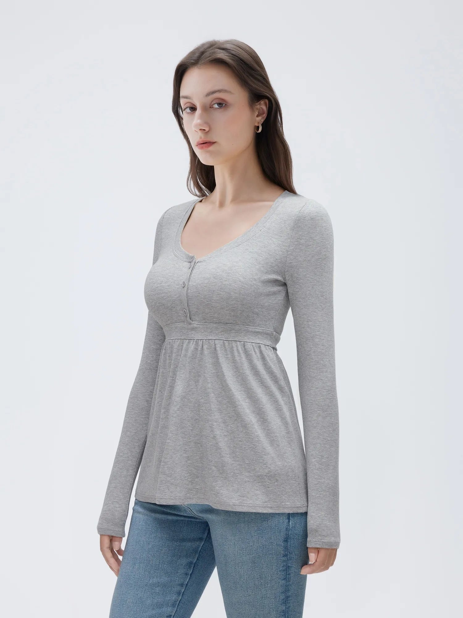 SUUKSESS Women Peplum Babydoll Tops Ribbed Long Sleeve Tunic Going Out Blouses-SUUKSESS-SUUKSESS