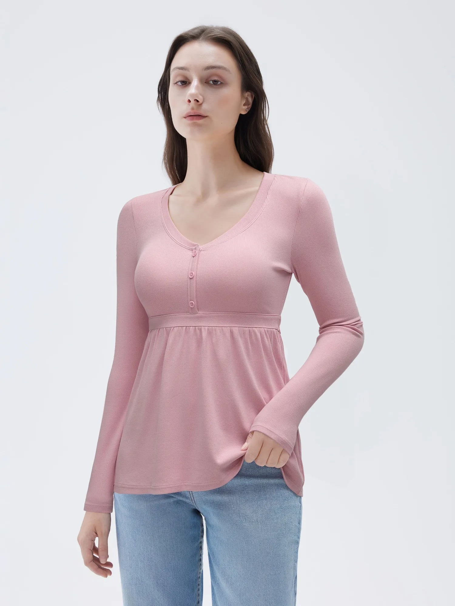 SUUKSESS Women Peplum Babydoll Tops Ribbed Long Sleeve Tunic Going Out Blouses-SUUKSESS-SUUKSESS