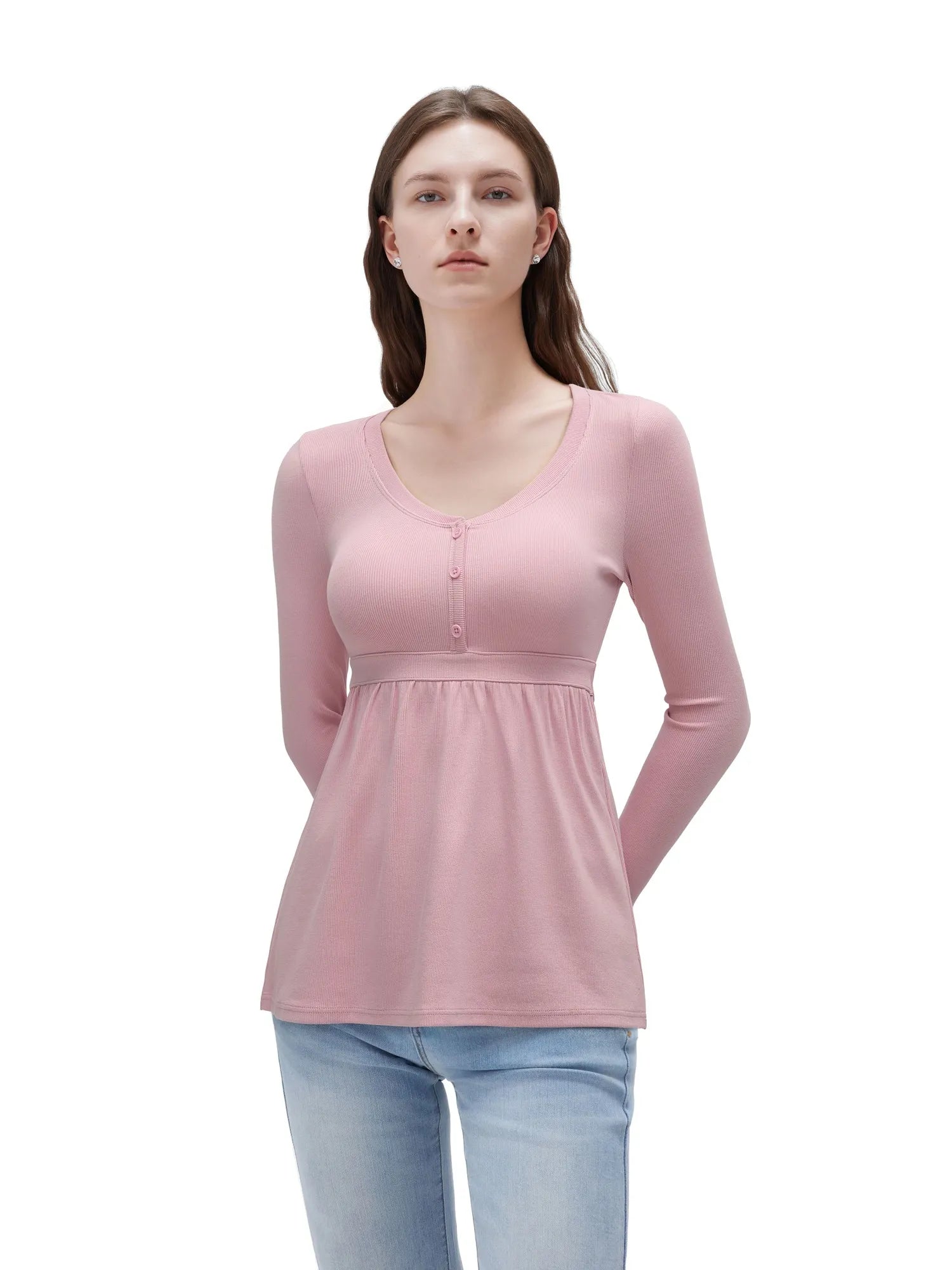 SUUKSESS Women Peplum Babydoll Tops Ribbed Long Sleeve Tunic Going Out Blouses-SUUKSESS-SUUKSESS