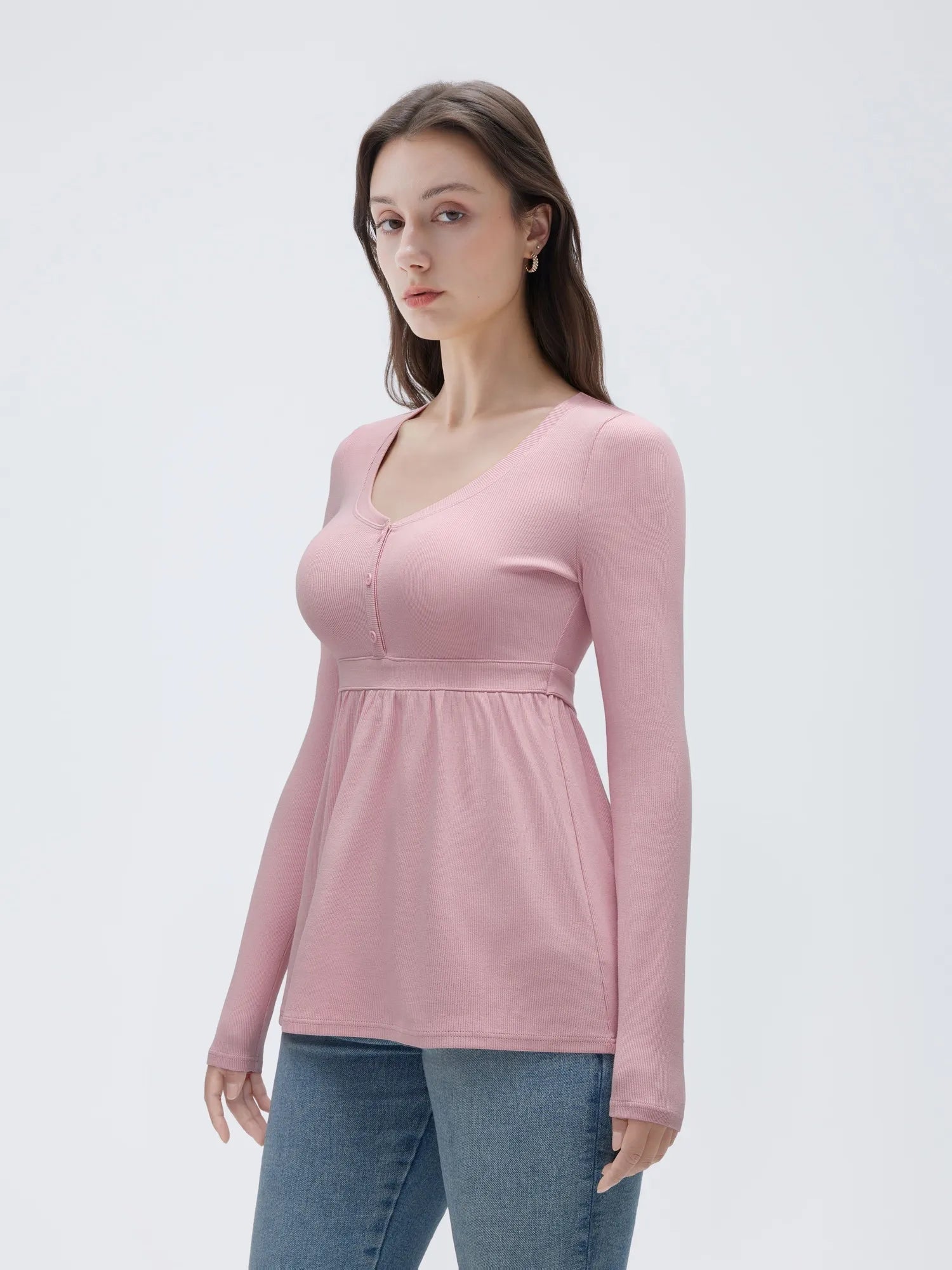SUUKSESS Women Peplum Babydoll Tops Ribbed Long Sleeve Tunic Going Out Blouses-SUUKSESS-SUUKSESS