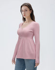 SUUKSESS Women Peplum Babydoll Tops Ribbed Long Sleeve Tunic Going Out Blouses-SUUKSESS-SUUKSESS