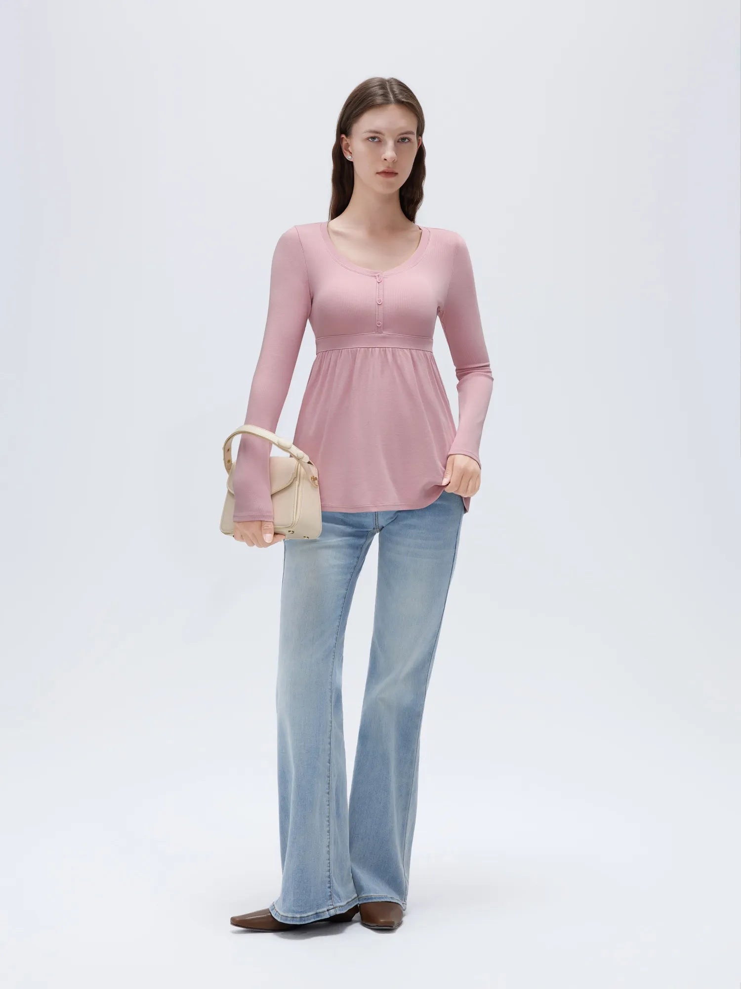 SUUKSESS Women Peplum Babydoll Tops Ribbed Long Sleeve Tunic Going Out Blouses-SUUKSESS-SUUKSESS