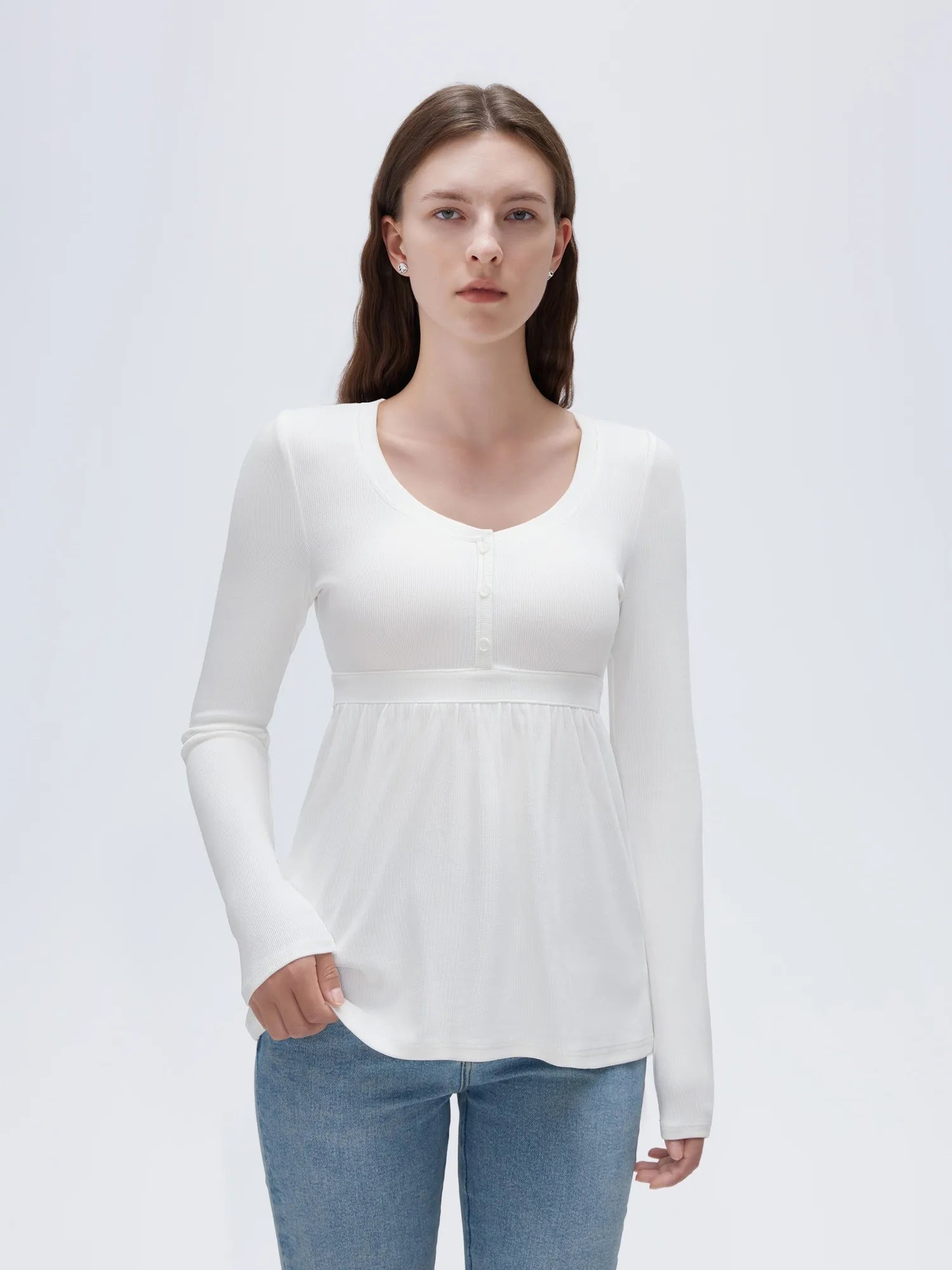 SUUKSESS Women Peplum Babydoll Tops Ribbed Long Sleeve Tunic Going Out Blouses-SUUKSESS-SUUKSESS