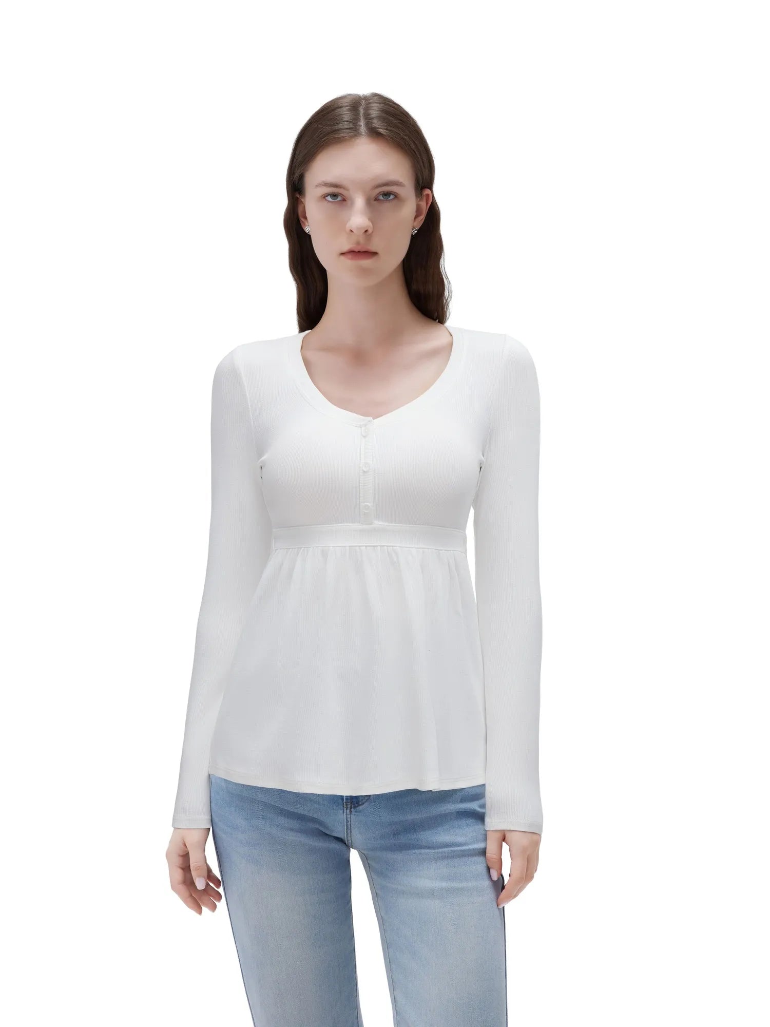 SUUKSESS Women Peplum Babydoll Tops Ribbed Long Sleeve Tunic Going Out Blouses-SUUKSESS-SUUKSESS