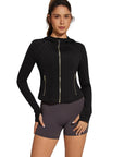 Golden Zip Up Athletic Tops Workout Jackets-SUUKSESS-SUUKSESS