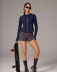 Golden Zip Up Athletic Tops Workout Jackets-SUUKSESS-Navy-XS-SUUKSESS