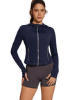 Golden Zip Up Athletic Tops Workout Jackets-SUUKSESS-SUUKSESS