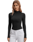 Mock Neck Double Layer Tops - Long Sleeve