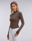 Mock Neck Double Layer Tops - Long Sleeve