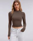 Mock Neck Double Layer Tops - Long Sleeve