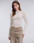 Mock Neck Double Layer Tops - Long Sleeve