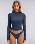 Mock Neck Double Layer Tops - Long Sleeve