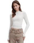 Mock Neck Double Layer Tops - Long Sleeve