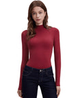 Mock Neck Double Layer Tops - Long Sleeve
