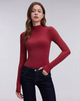 Mock Neck Double Layer Tops - Long Sleeve