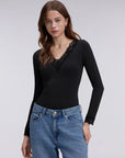 Sexy V Neck Lace Shirt - Long Sleeve