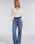Sexy V Neck Lace Shirt - Long Sleeve
