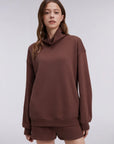 Mock Neck Sweatshirt Fleece-SUUKSESS-Brown-XS-SUUKSESS