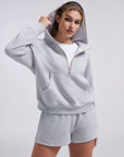 Gold Half Zip up Cotton Hoodies Sweatshirt-SUUKSESS-SUUKSESS