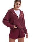 Gold Half Zip up Cotton Hoodies Sweatshirt-SUUKSESS-Wine Red-XS-SUUKSESS