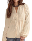Button Down Boho Top - Long Sleeve-SUUKSESS-SUUKSESS