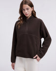 Quarter Zip Fleece Fuzzy Sherpa Jacket-SUUKSESS-Brown-XS-SUUKSESS