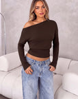 Cinched Waist Off the Shoulder Tops - Long Sleeve