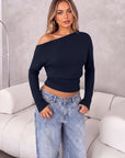 Cinched Waist Off the Shoulder Tops - Long Sleeve