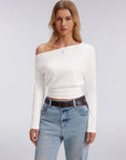 Cinched Waist Off the Shoulder Tops - Long Sleeve