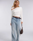 Cinched Waist Off the Shoulder Tops - Long Sleeve
