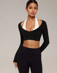 Pilates Crop Top Halter Top - Long Sleeve-SUUKSESS-Black-XS-SUUKSESS