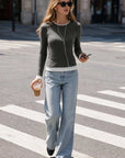 Layered Crew Neck Fitted Shirt - Long Sleeve