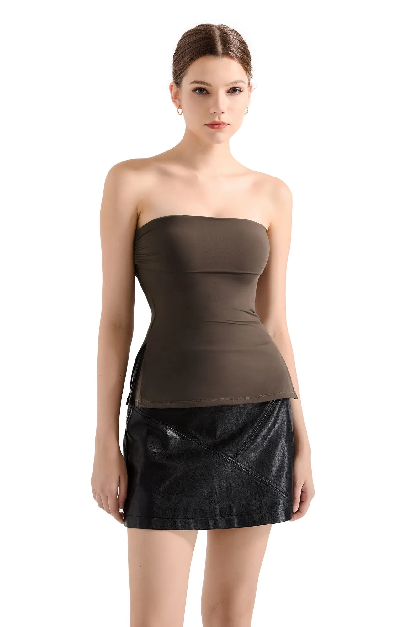Buttery Soft Side Split Tube Top-Clothing-SUUKSESS-Brown-XS-SUUKSESS