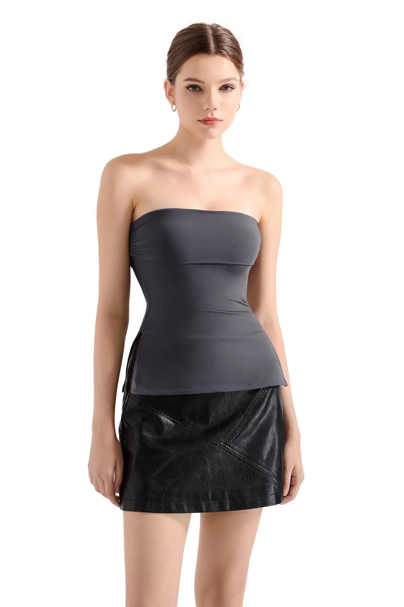 Buttery Soft Side Split Tube Top-Clothing-SUUKSESS-Grey-XS-SUUKSESS