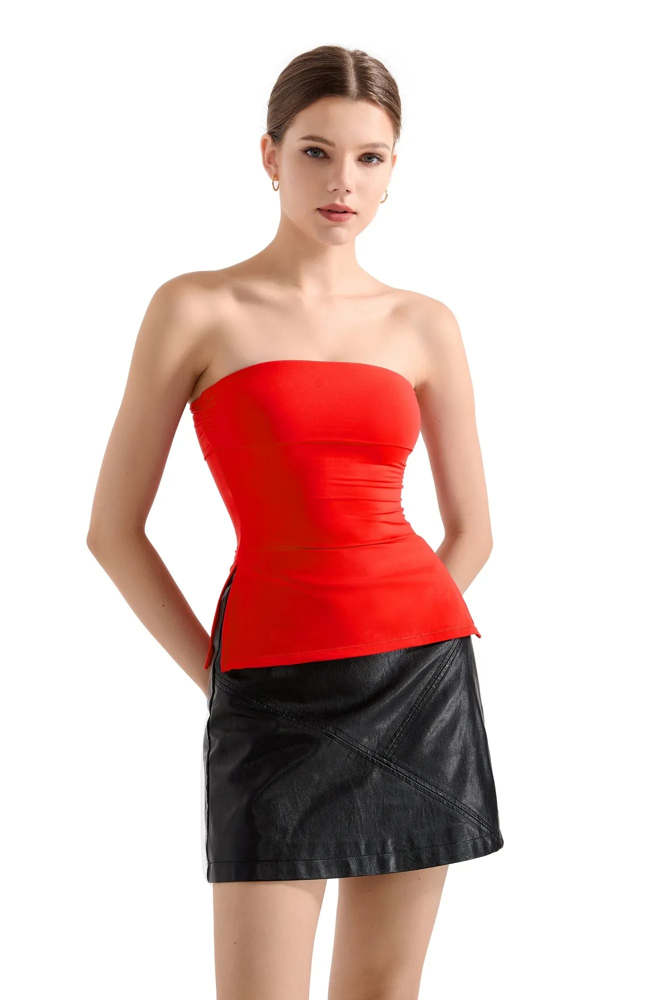 Buttery Soft Side Split Tube Top-Clothing-SUUKSESS-Red-XS-SUUKSESS