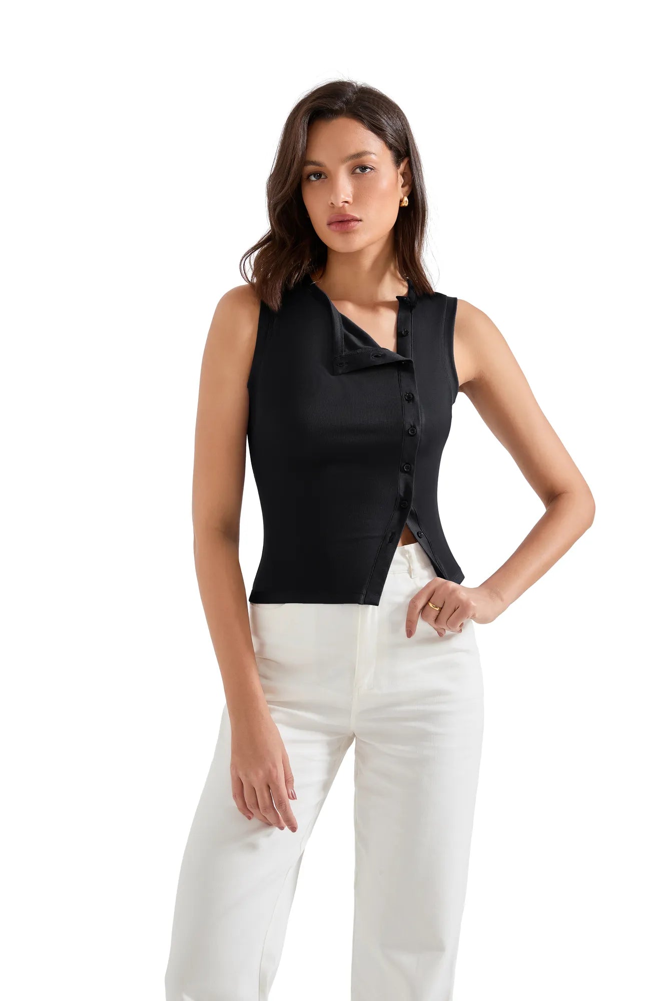 トップス FLARE SHIRT WITH VEST Sleeveless Off-Center Button Shirt – SUUKSESS