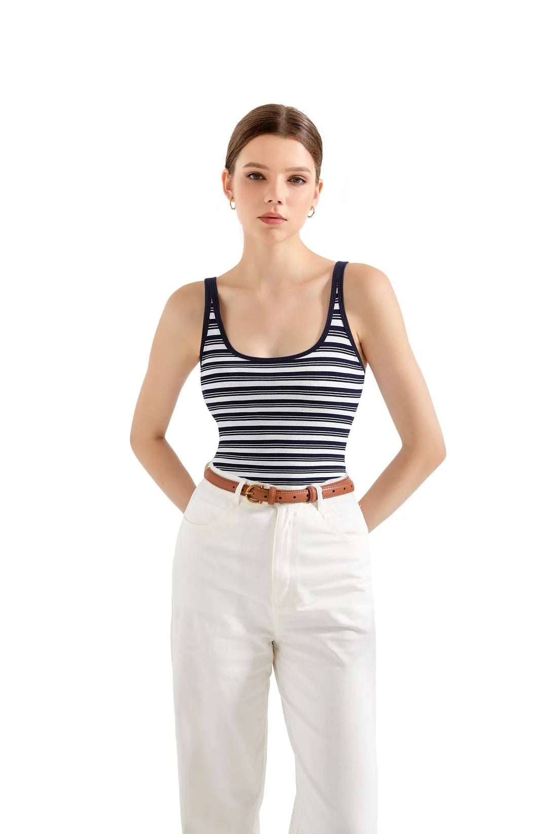 Cotton Ribbed U Neck Tank Top