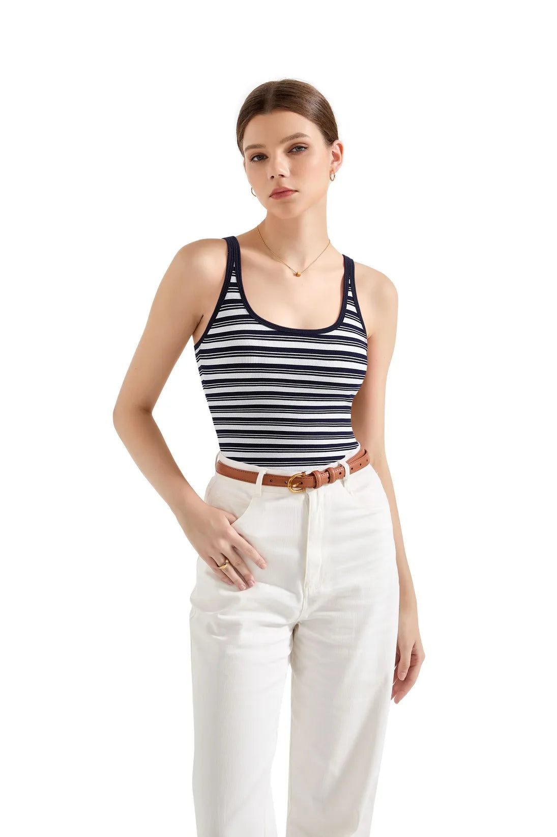 Cotton Ribbed U Neck Tank Top
