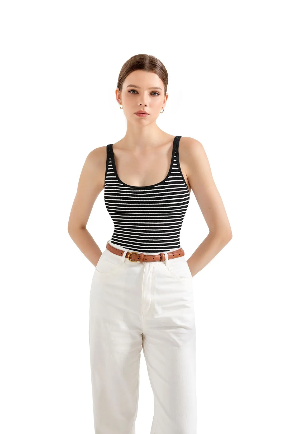 Cotton Ribbed U Neck Tank Top
