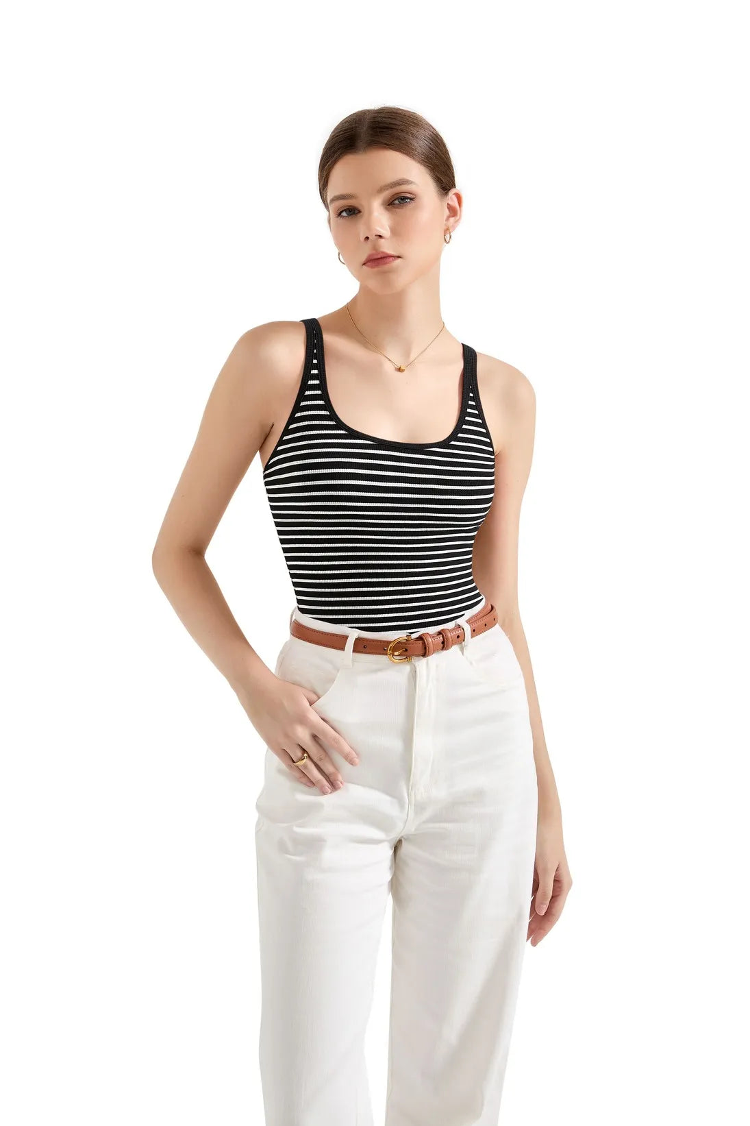 Cotton Ribbed U Neck Tank Top